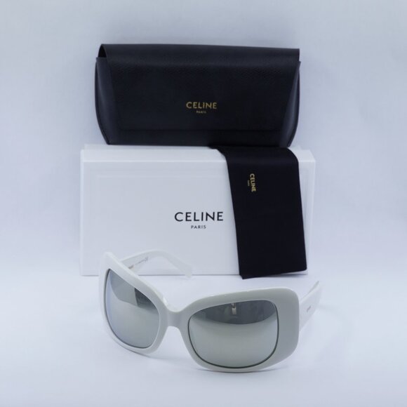 🕶️ New Celine CL40224I 25C Sunglasses - White Frame, Silver Mirror Lenses - Picture 12 of 12